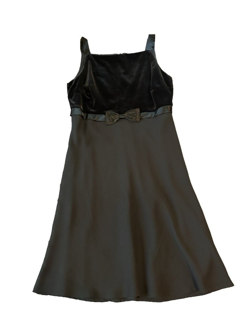 Vintage Allyson II Black Velvet Bodice Cocktail Dress 12 Satin Bow A Line USA